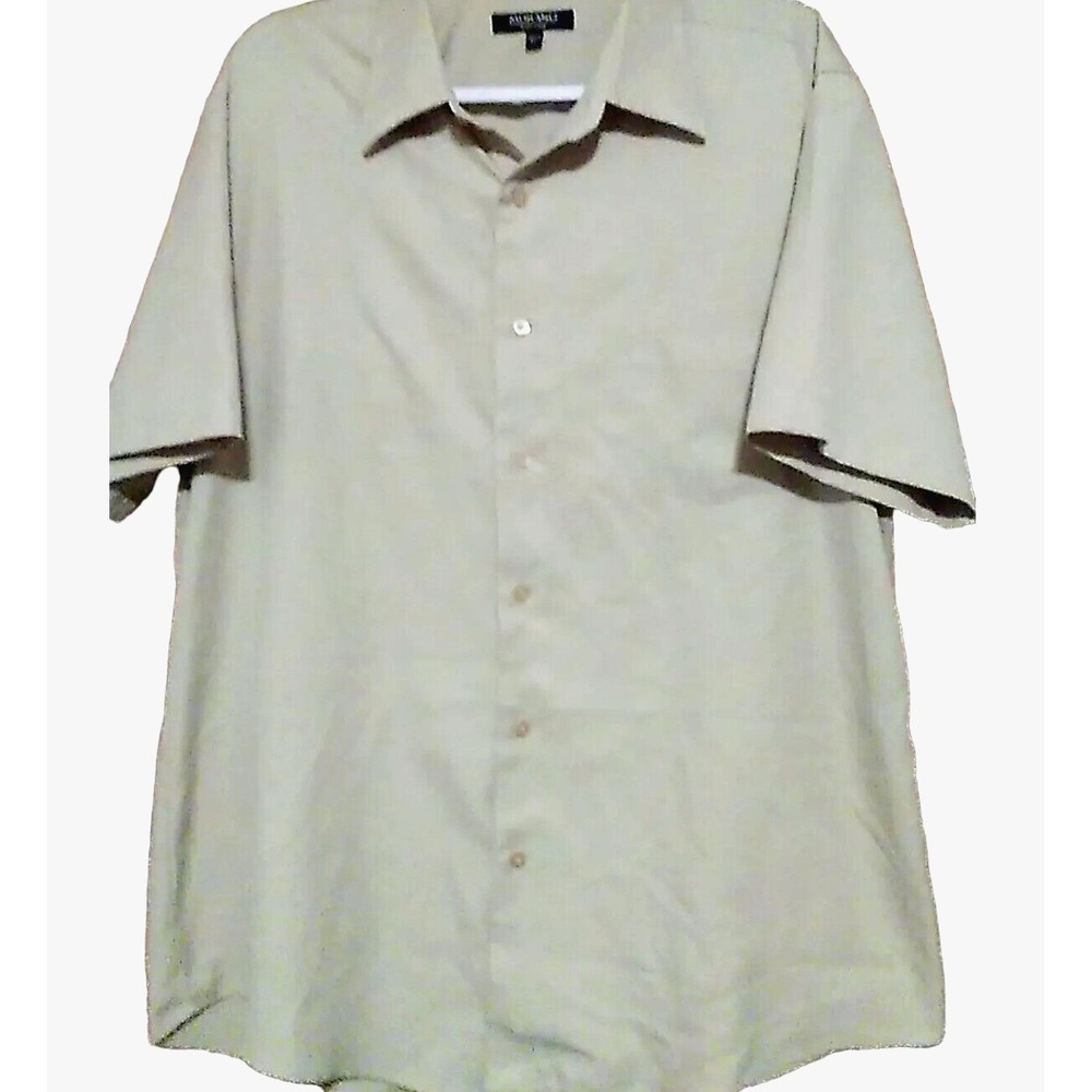 Murano Button Down Shirt Mens XL Tan Short Sleeve Easy Care Solid Casual